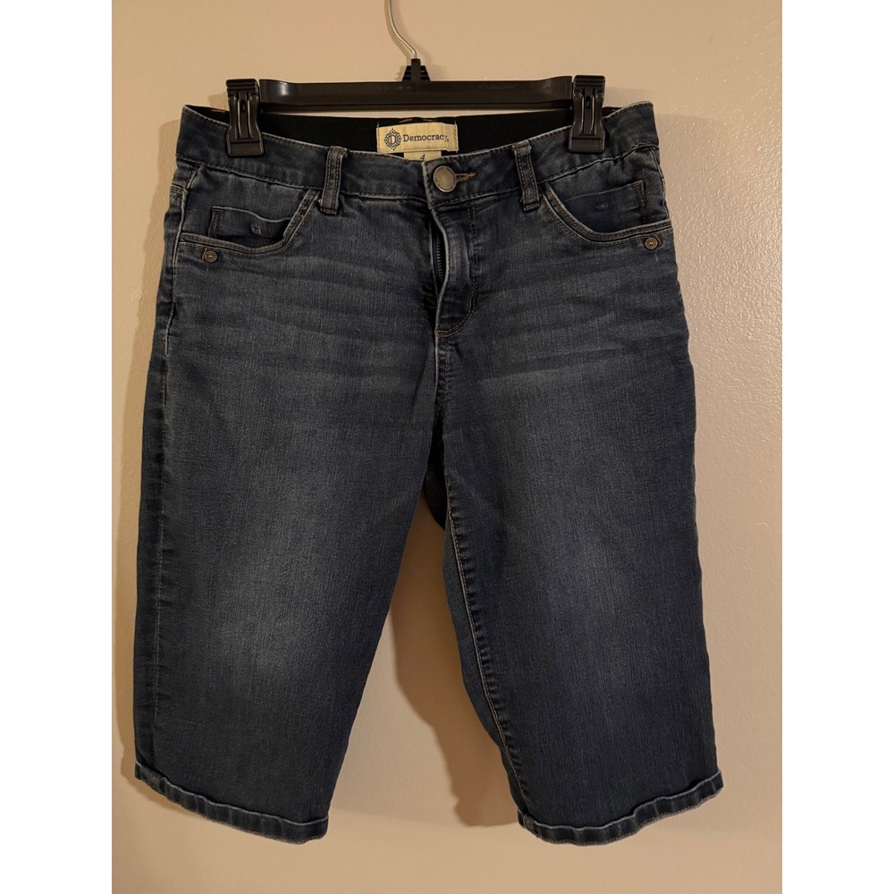 Democracy Ab Solution Bermuda Shorts Womens 4 Dark Wash Denim Stretch Knee-Lngth
